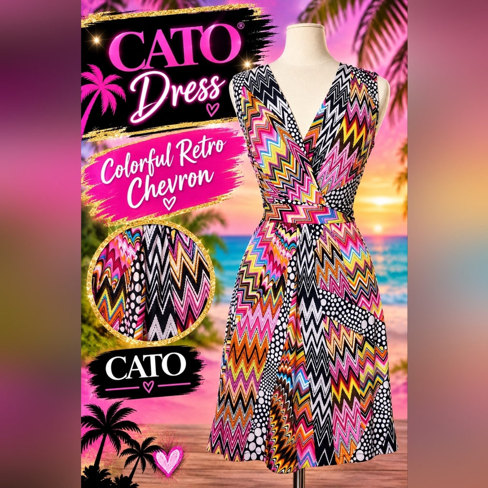 CATO Women Dress Colorful Retro Vintage XS Sleeveless Chevron Midi Dress